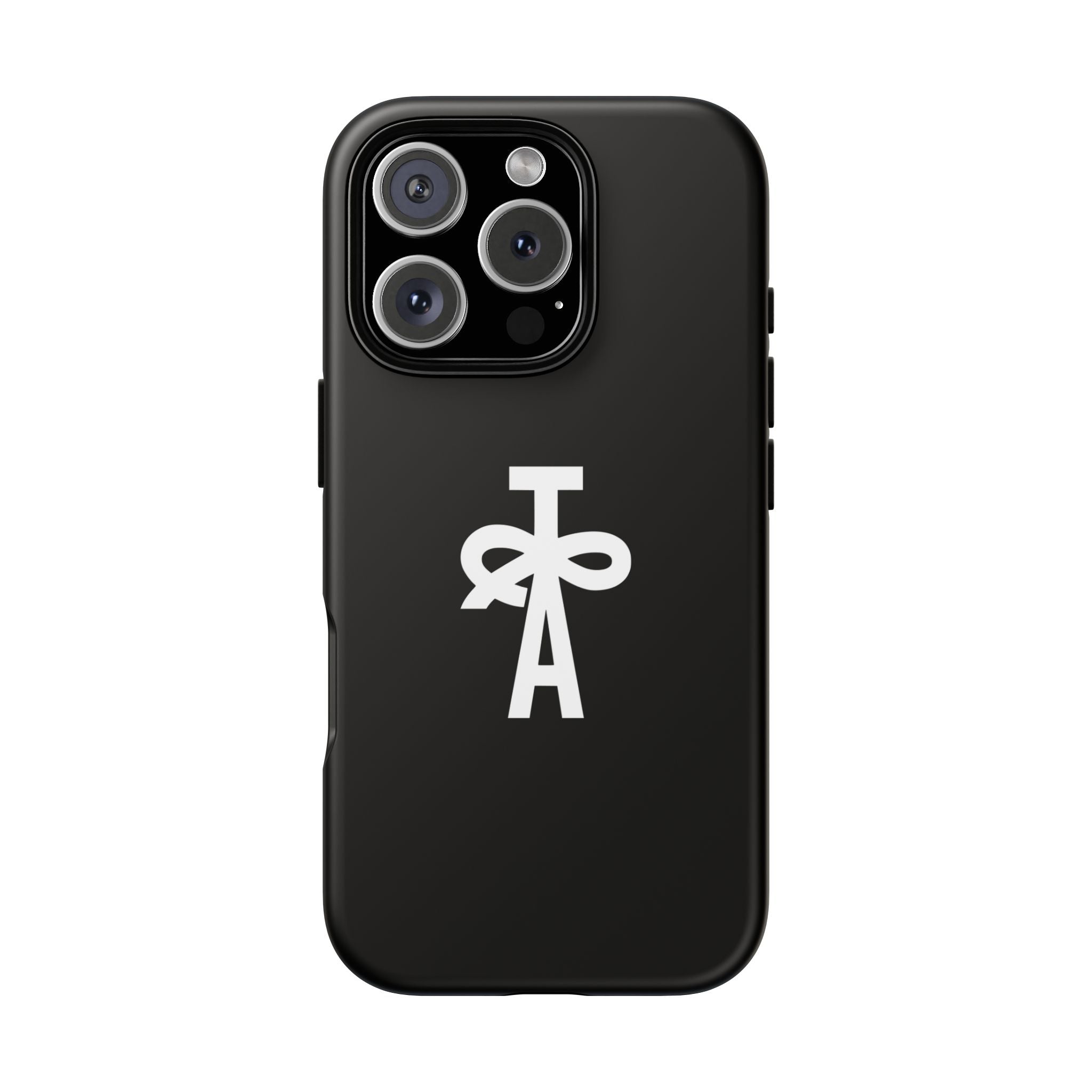 Tough Cases: Minimalist Black Phone Case with White Monogram Cross Logo