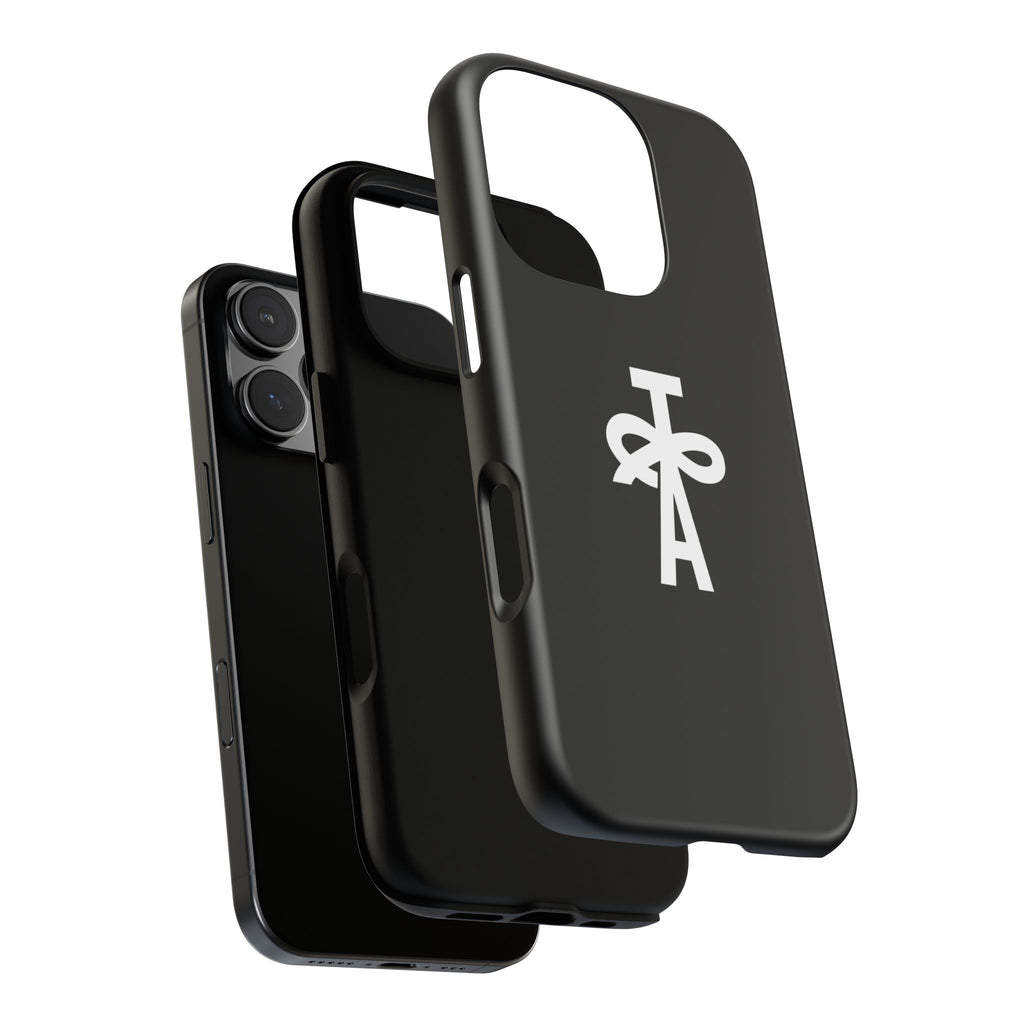 Tough Cases: Minimalist Black Phone Case with White Monogram Cross Logo