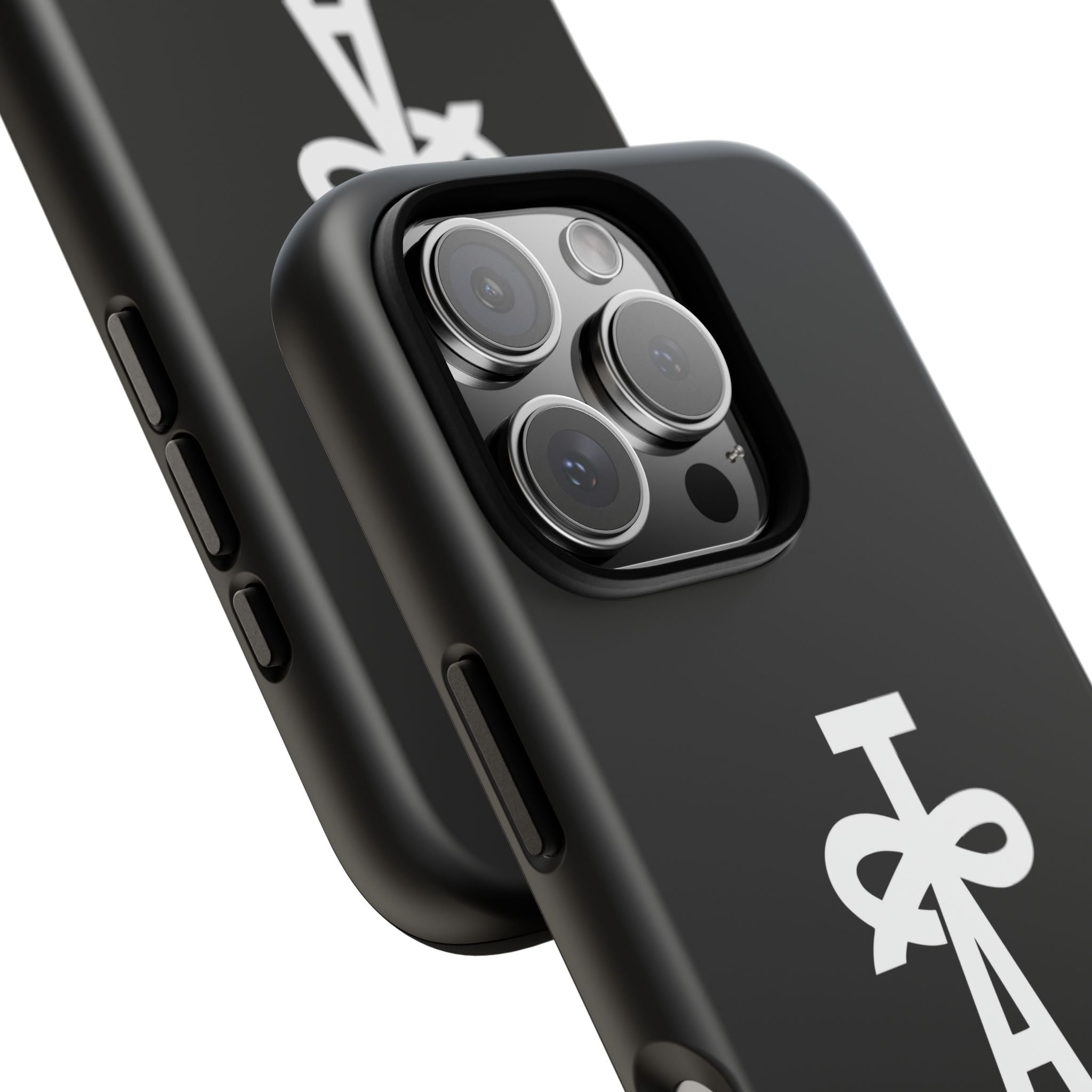 Tough Cases: Minimalist Black Phone Case with White Monogram Cross Logo