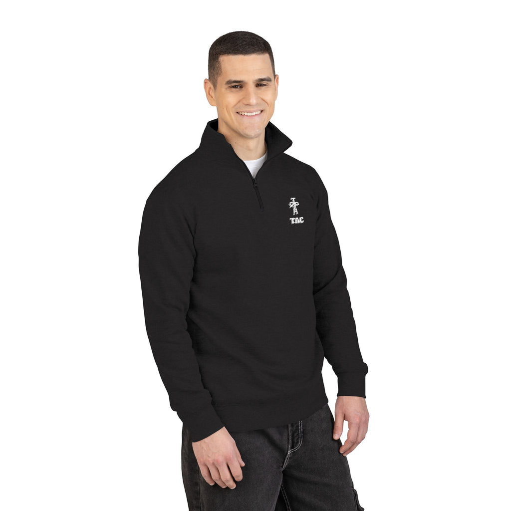 Embroidered Daisy Pocket Quarter-Zip Pullover