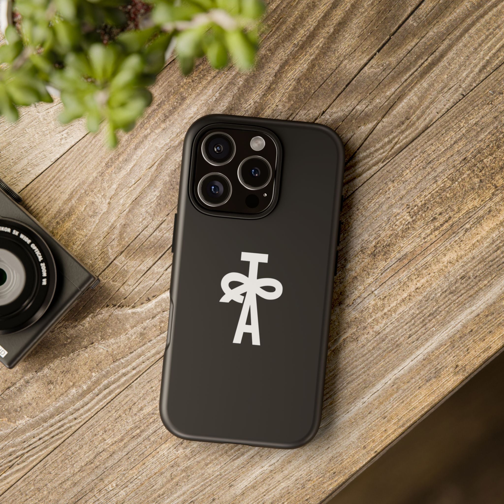 Tough Cases: Minimalist Black Phone Case with White Monogram Cross Logo